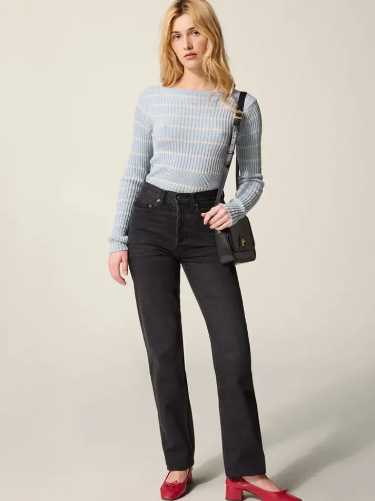 Rouje Tops|Knits<ADELA sweater RAYE BLEUCIEL