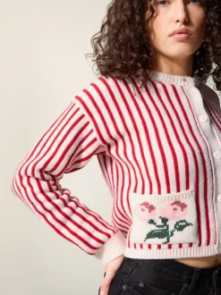 Rouje Knits<ASTREE cardigan Rayé Ecru